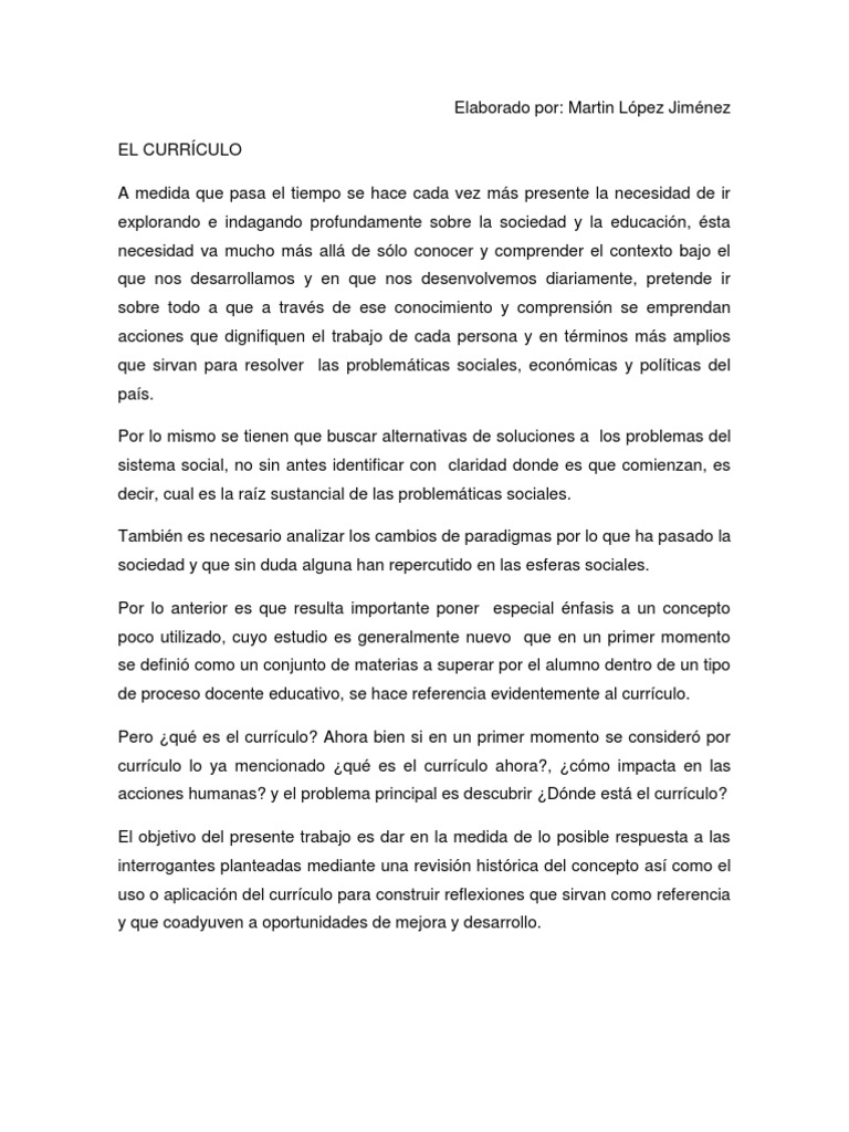 Importancia del Currículo en Educación | PDF | Plan de estudios ...