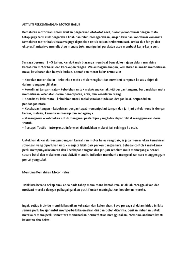 Aktiviti Perkembangan Motor Halus Pdf