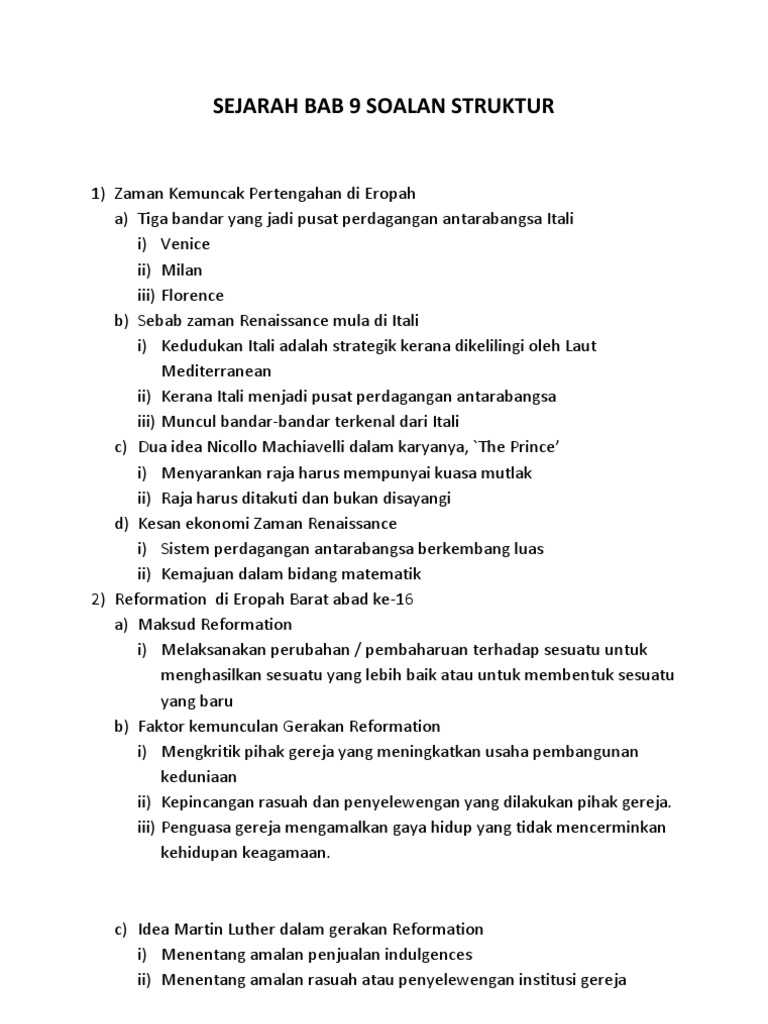 Sejarah Bab 9 Soalan Struktur Pdf