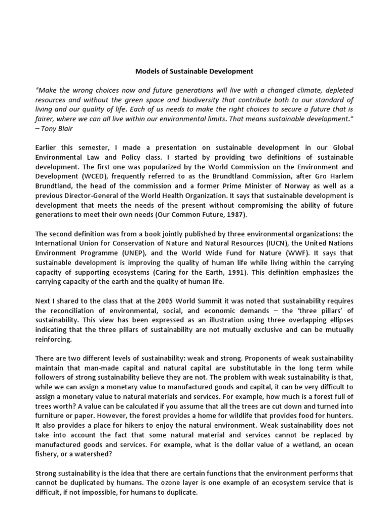 Models of Sustainable Development Explained | PDF | Sustainability ...