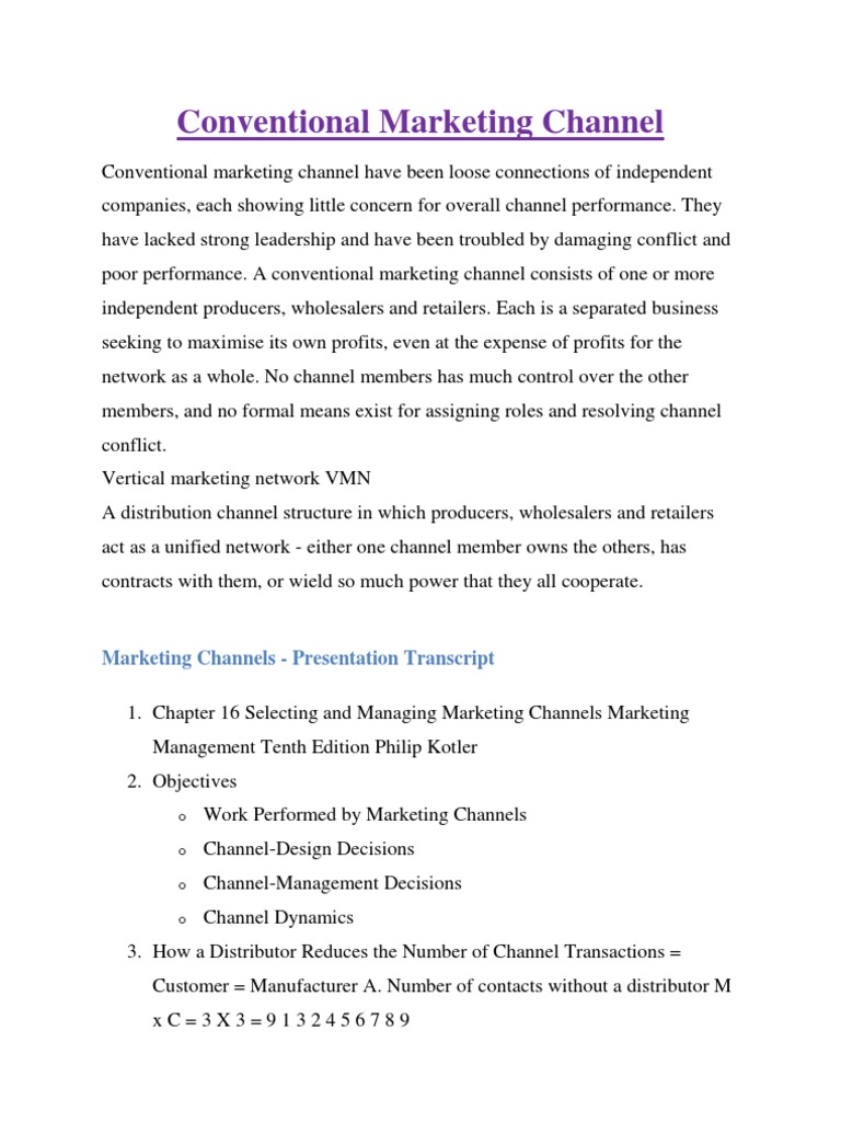 Conventional Marketing Channel Focus Group Marketing Research