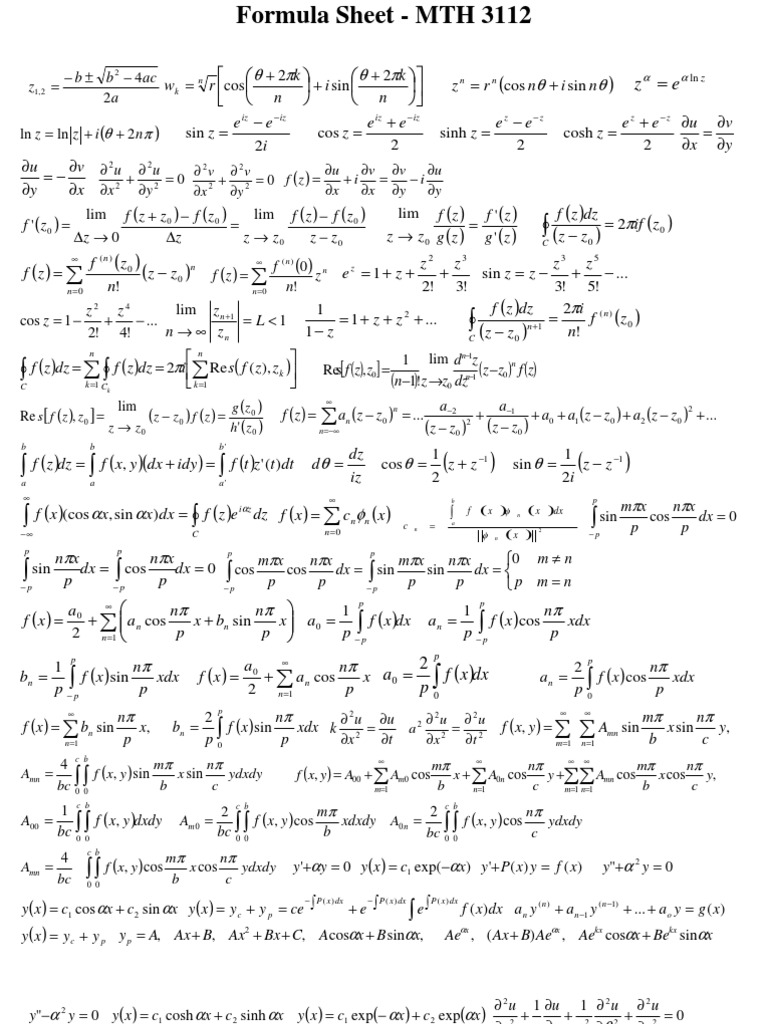 Advanced Math Formula Sheet | PDF