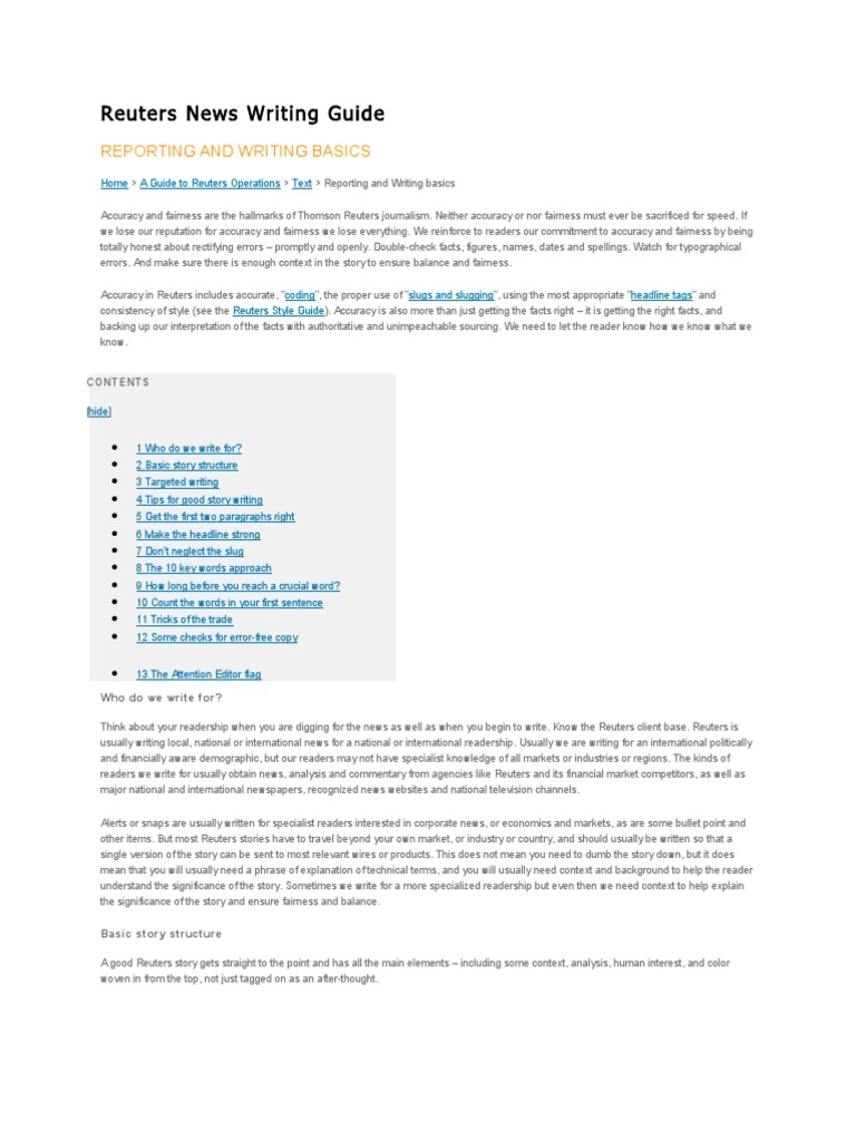 Reuters News Writing Guide Reuters News
