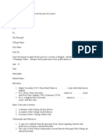 Sample Job Application Letter For The Post of Lecturer