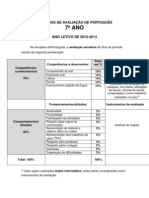 CRITÉRIOS DE AVALIAÇÃO DE PORTUGUÊS