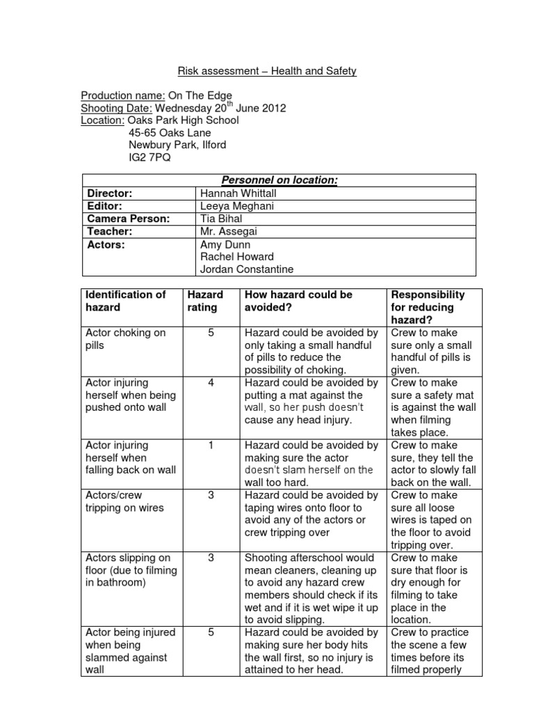 Health and Safety Risk Assessment Guide | PDF