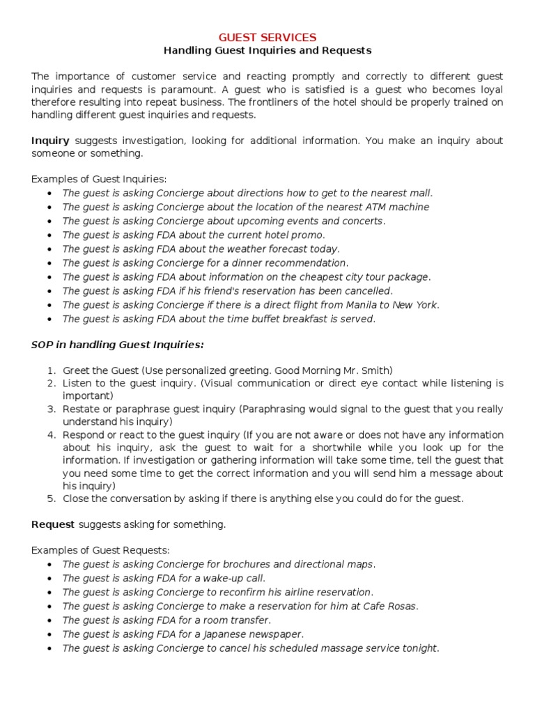 Handling Guest Inquiries and Requests | PDF | Business