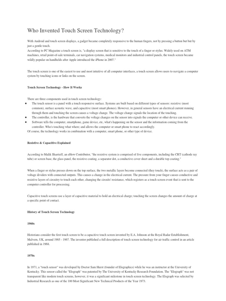 Who Invented Touch Screen Touchscreen Smartphone