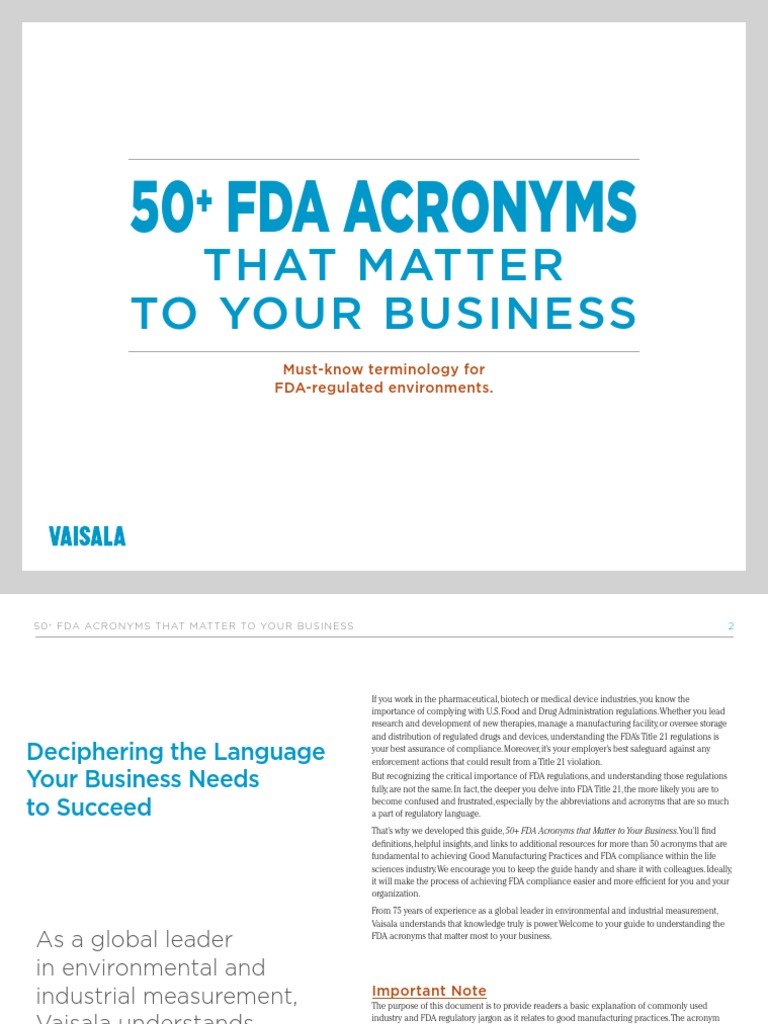 FDA Acronyms Federal Food Food And Drug Administration