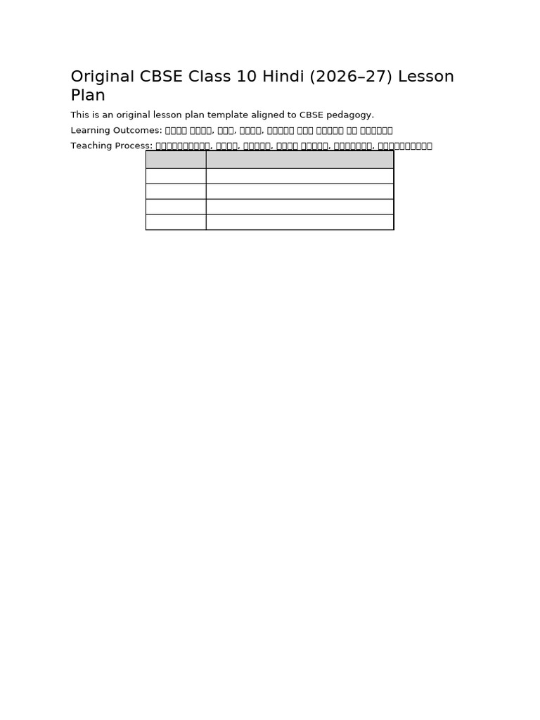 Original CBSE Class 10 Hindi Lesson Plan 2026 27 | PDF
