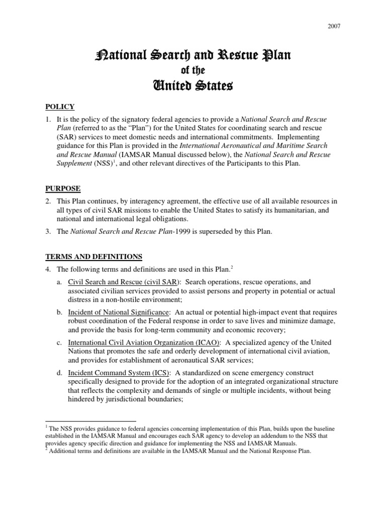 National Search And Rescue Plan – FPYFD