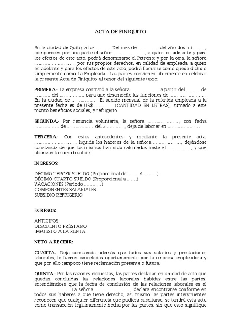 Acta de Finiquito Laboral | PDF | Relaciones laborales | Gobierno