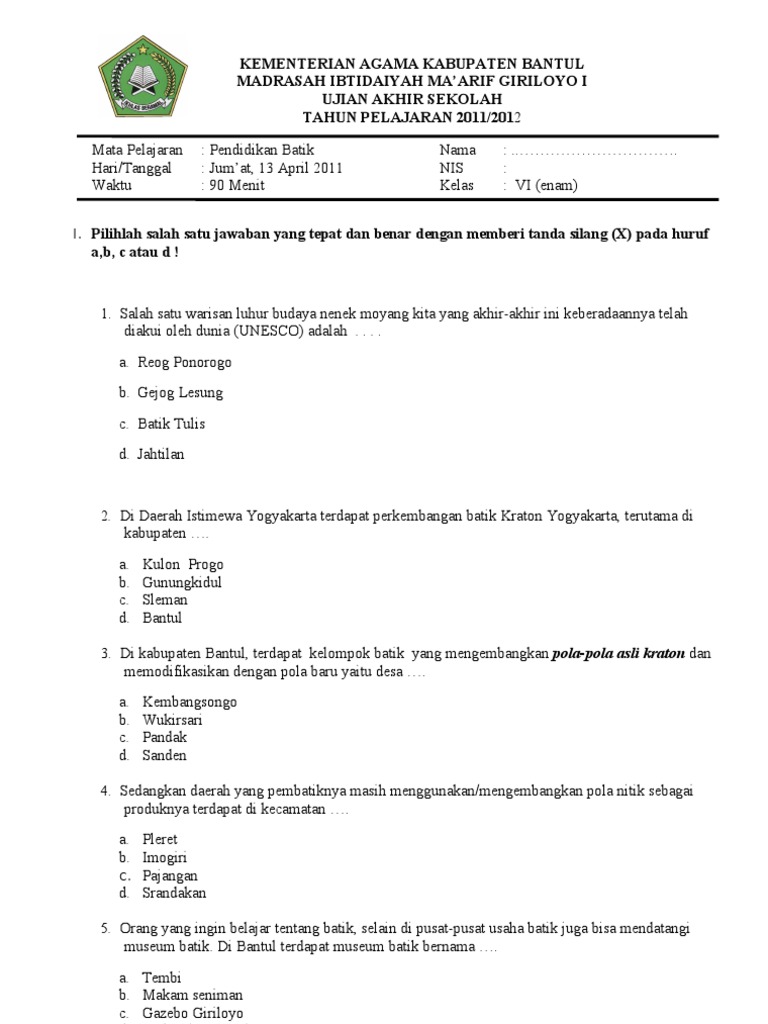 Soal Uas Batik