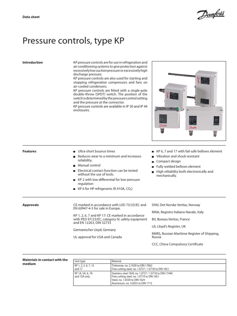 Danfoss Pressure Control KP1, KP5 PDF Switch Fuse (Electrical)
