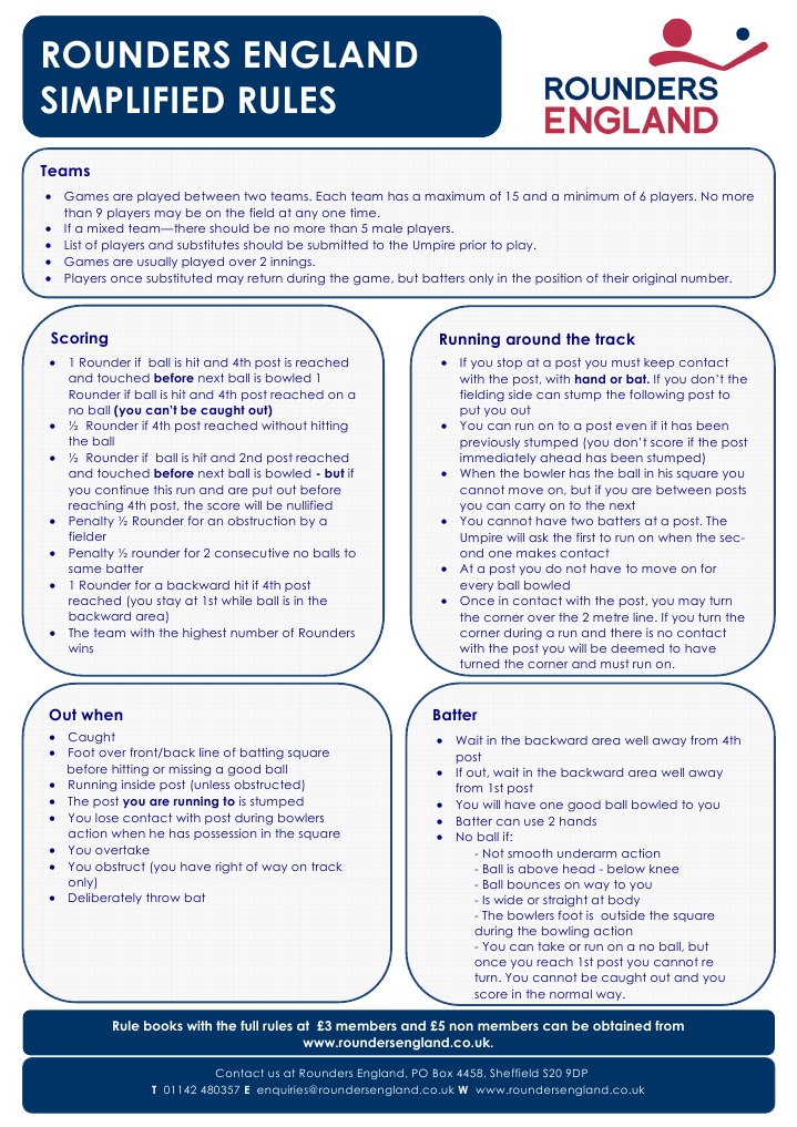 Simplified Rounders Rules 20112013 PDF Bowling (Cricket) Cricket