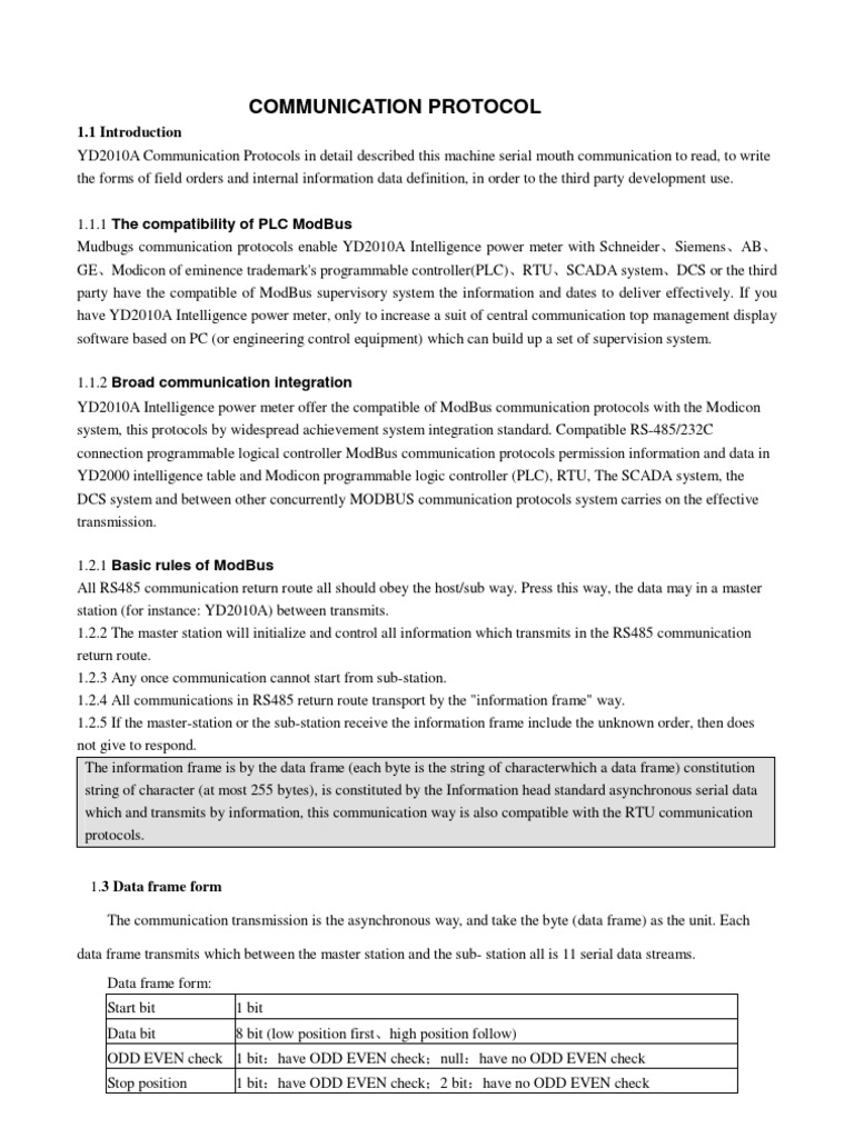 YD2010A Communication Protocol | PDF | Telecommunications | Computer Data