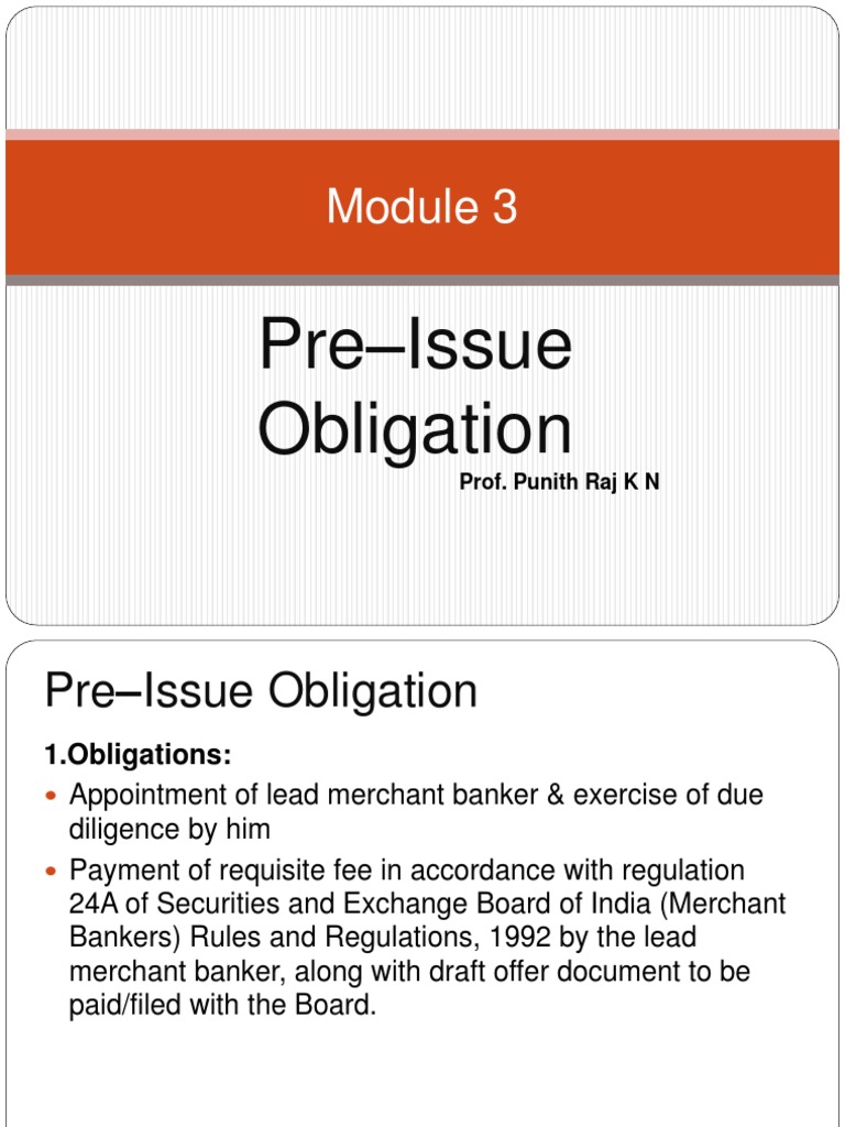 Pre-Issue Obligations for Merchant Bankers | PDF | Securities (Finance ...