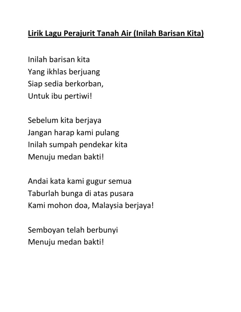 Lagu Inilah Barisan Kita Lirik