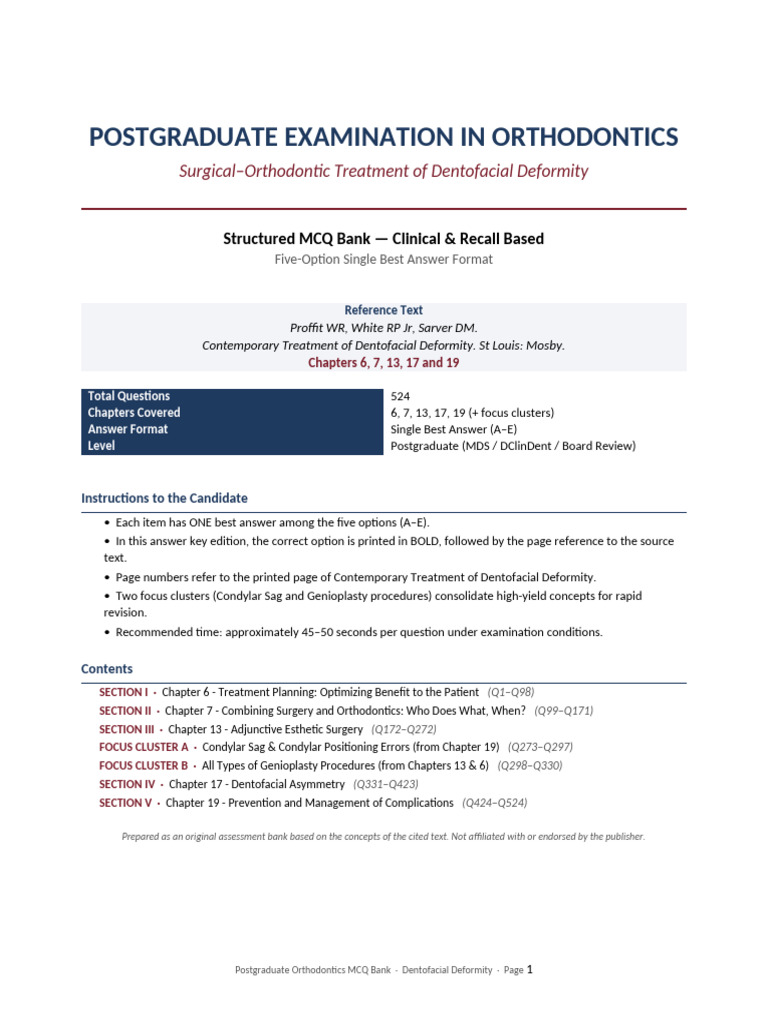 PG Orthodontics MCQ Bank Dentofacial Deformity | PDF | Orthodontics ...