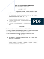 Resumen Normas APA para presentación de Monografia