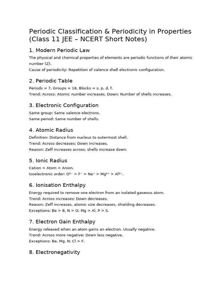 Class 11 JEE Periodicity Complete Notes | PDF