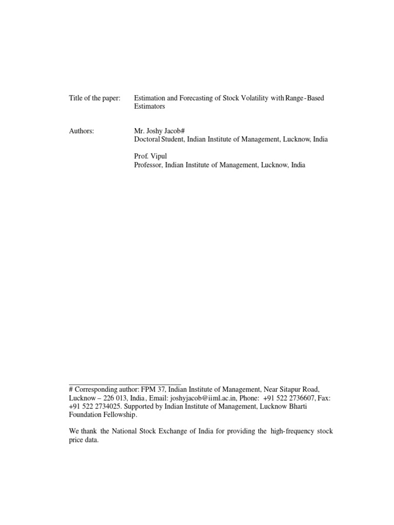 Stock Volatility Estimation Techniques | PDF | Volatility (Finance ...