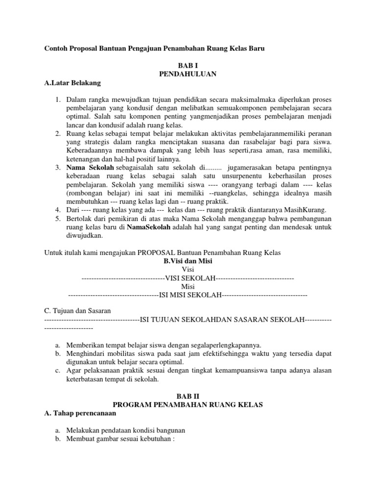 Contoh Proposal Bantuan Pengajuan Penambahan Ruang Kelas Baru Contoh Proposal Bantuan Pengajuan Penambahan Ruang Kelas Baru