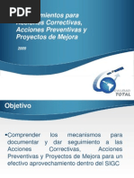 Procedimientos para Acciones Correctivas y Preventivas
