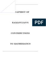 A Snapshot of Ramanujans Contributions To Mathematics