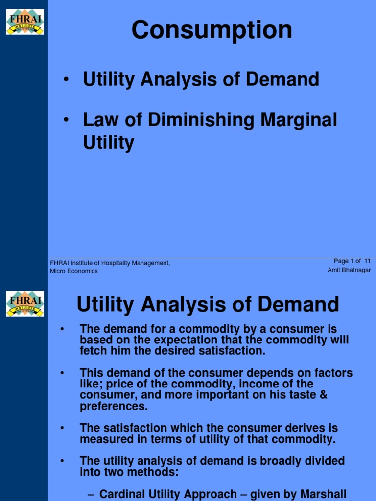 Utility Analysis of Demand - Law of Diminishing Marginal: Consumption ...