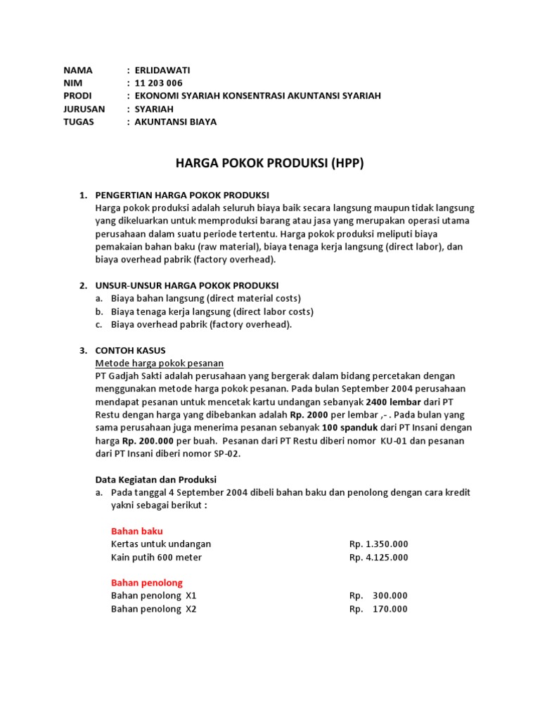 Pengertian Harga Pokok Produksi Dan Unsur Unsur Harga Pokok Produksi