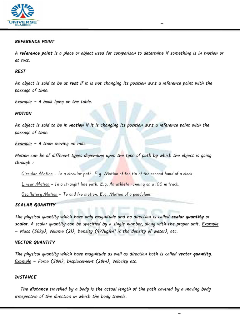 Physics- Ch-8 Motion Notes Final With Ans | PDF | Distance | Speed
