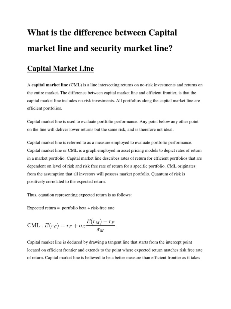 Difference Between Capital Market Line And Security Market Line