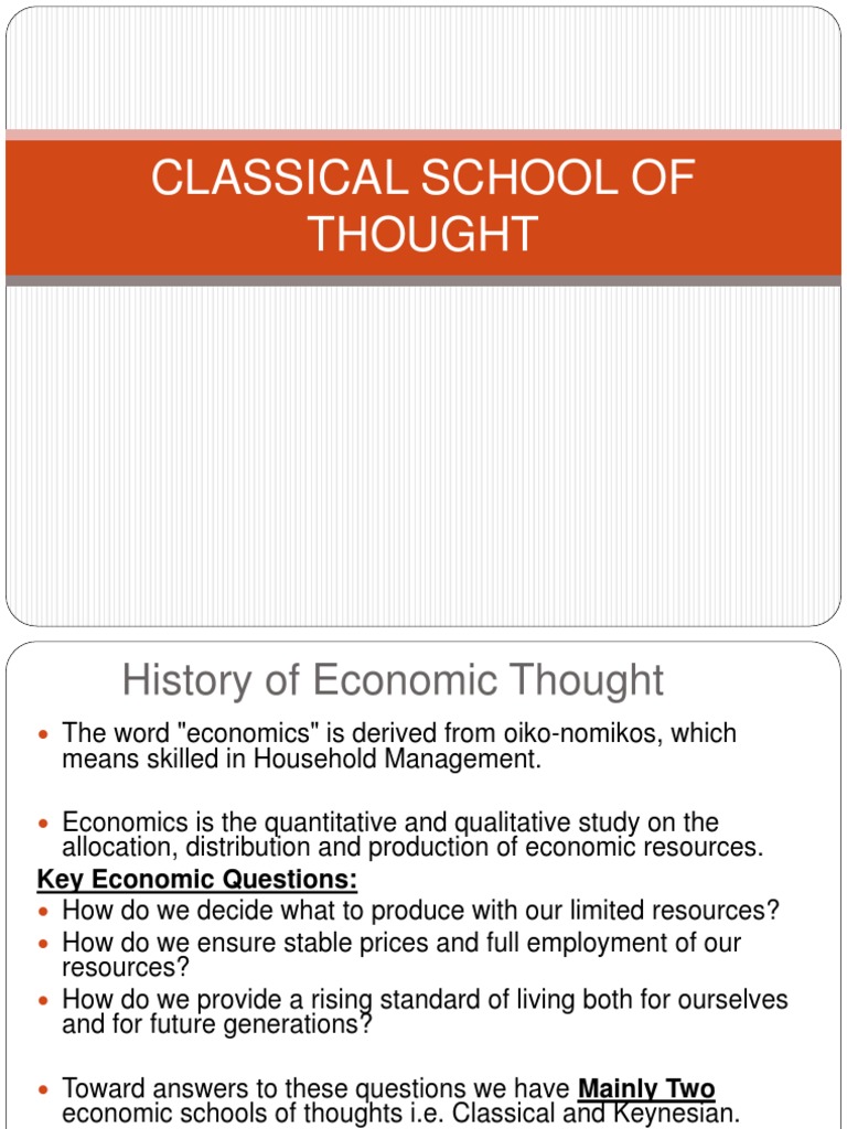 Classical School of Thought Classical Economics Economic Equilibrium