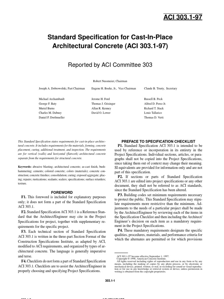ACI 303.197 Standard Specification for CastInPlace Architectural