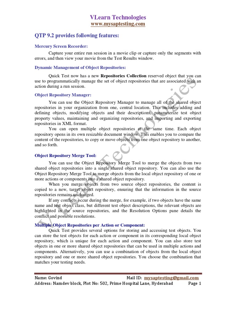 QTP 9.2 Features and Usage Guide | PDF | Business
