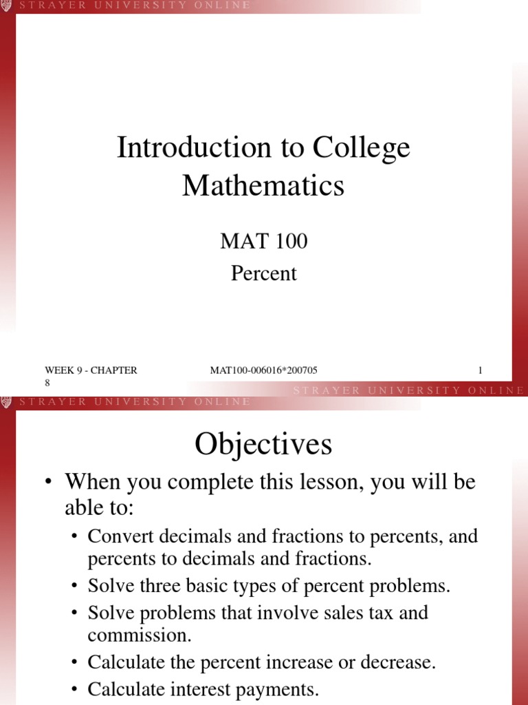 Introduction To College Mathematics: MAT 100 Percent | PDF | Percentage ...