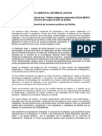 Carta Abierta Al Sistema de Justicia por la liberación de los Presos Políticos de Santa Cruz Barillas