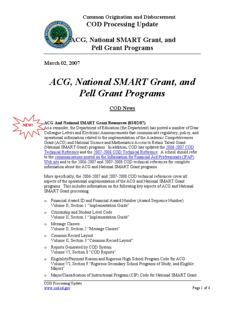 COD Processing Update: ACG & Pell Grants | PDF | Pell Grant | Computing