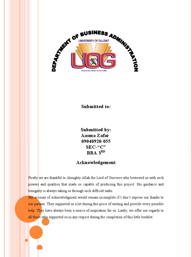 Acknowledgment Section of Project Report | PDF