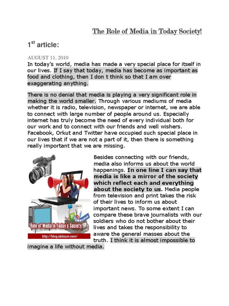 The Role of Media in Today Society | PDF | News | Mass Media