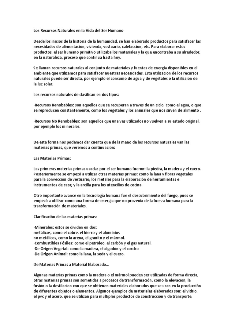 Los Recursos Naturales en La Vida Del Ser Humano | PDF | Materia prima ...
