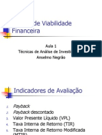 Análise de Viabilidade Financeira - Aula 1 - Indicadores de Viabilidade