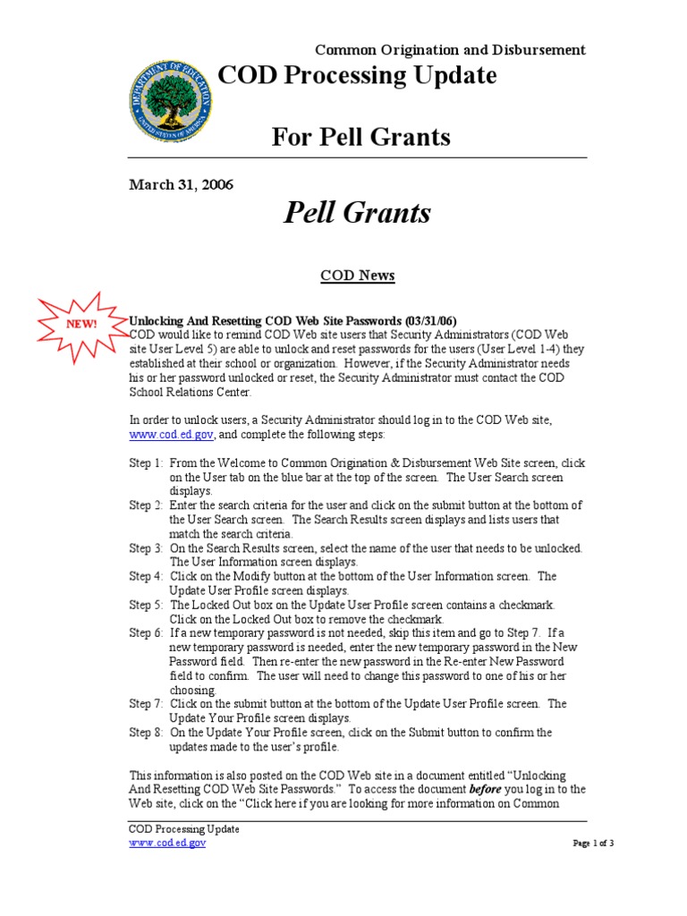 Description: Tags: 0331CODProcUpdatesPell | PDF | Pell Grant | Password