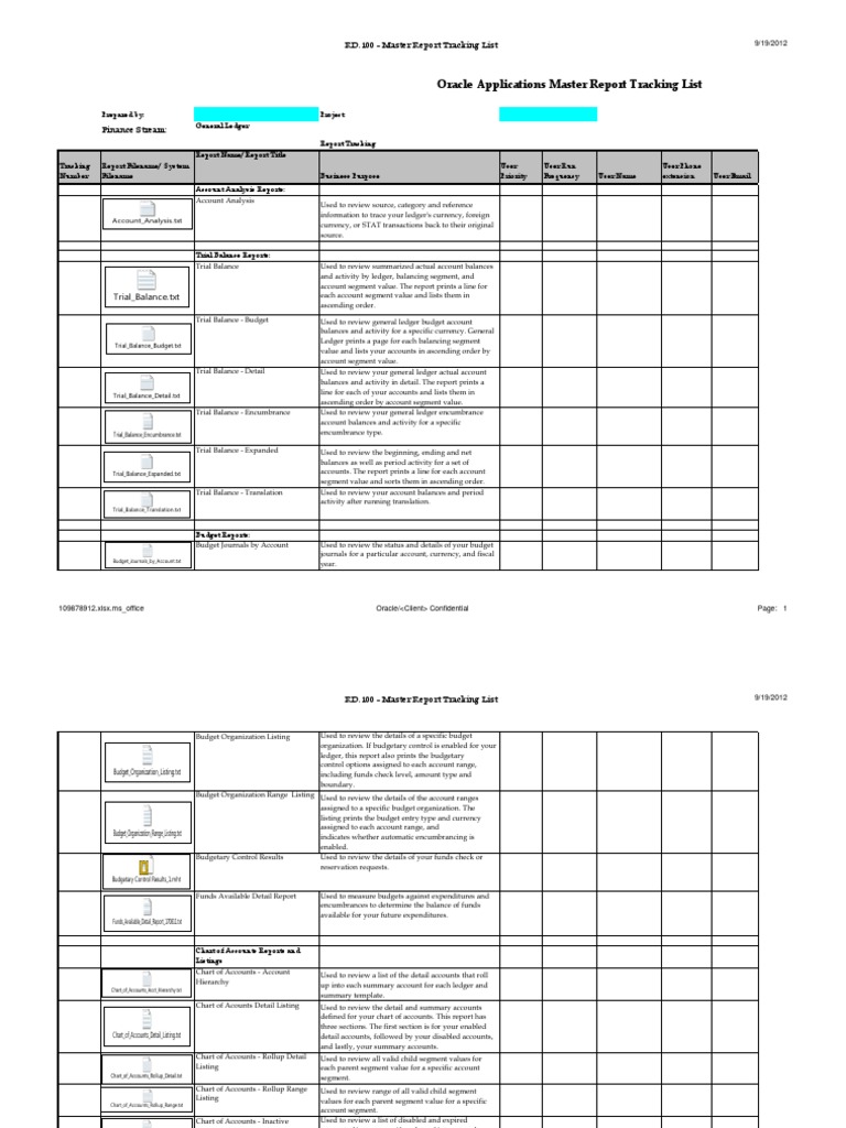 R12 RD040 Report Master Tracking List GL v1 Debits And Credits Computing