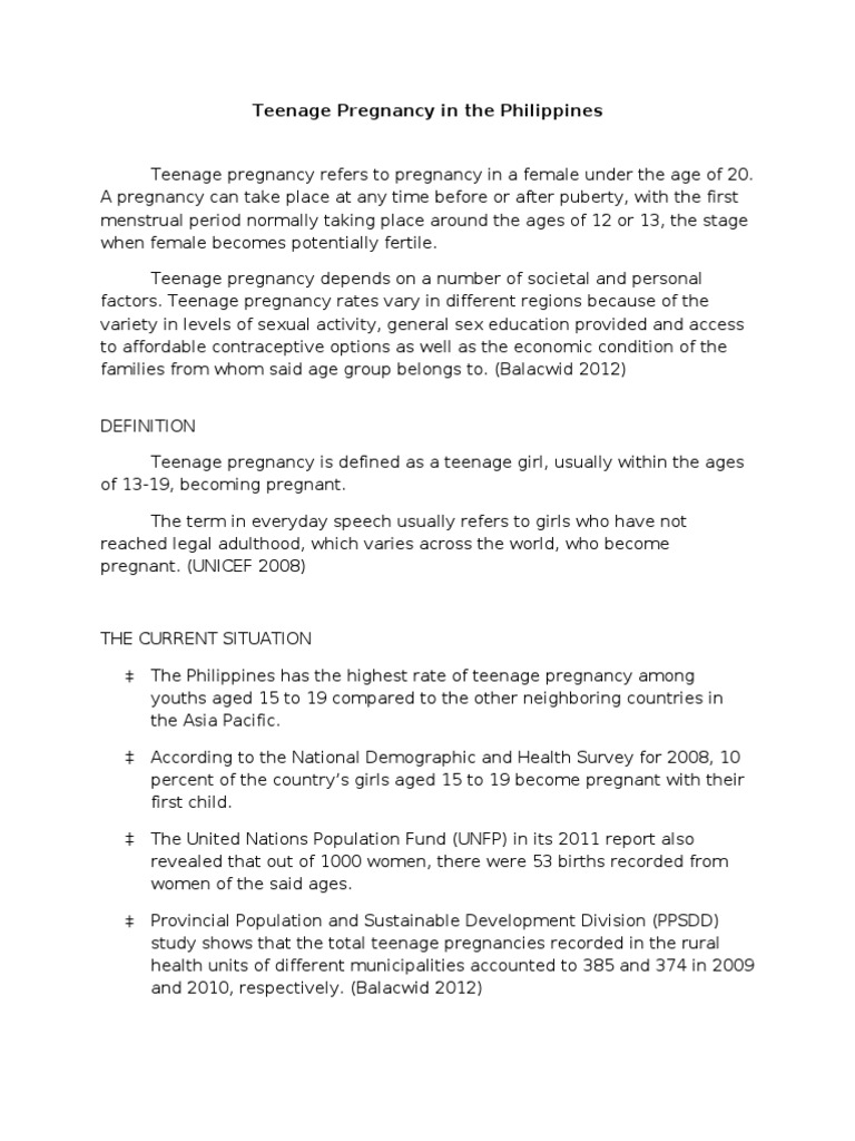 Teenage Pregnancy Report Teenage Pregnancy Adolescence