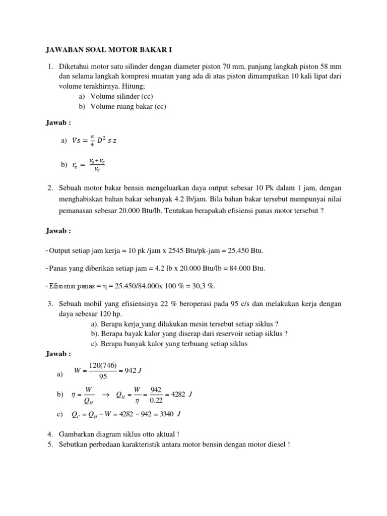 Contoh Soal Dan Jawaban Motor Bakar Jejak Pelajar