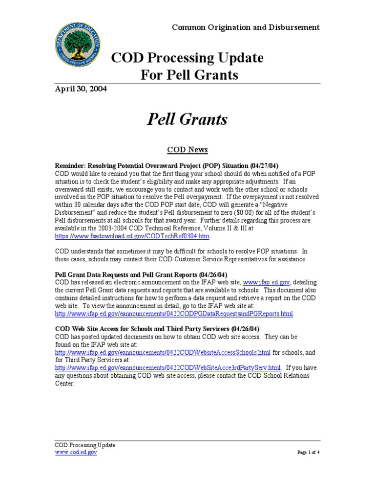 COD Processing Update for Pell Grants | PDF