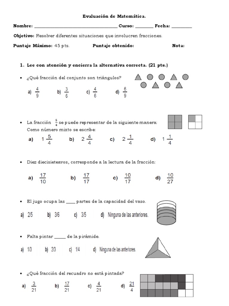 Ejercicios De Matematicas Para Quinto Grado De Fracciones Pdf 630x315