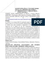 LA CALIDAD, SU GESTIÓN ESTRATÉGICA Y SUS INDICADORES EN TURISMO. 05 Mayo 2012